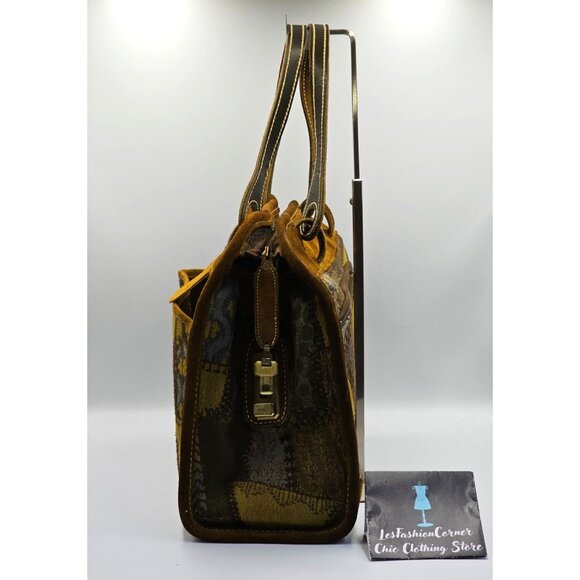 Vintage French Company Patchwork Suede Leather Travel Handbag Sz L 2710 - Picture 4 of 16